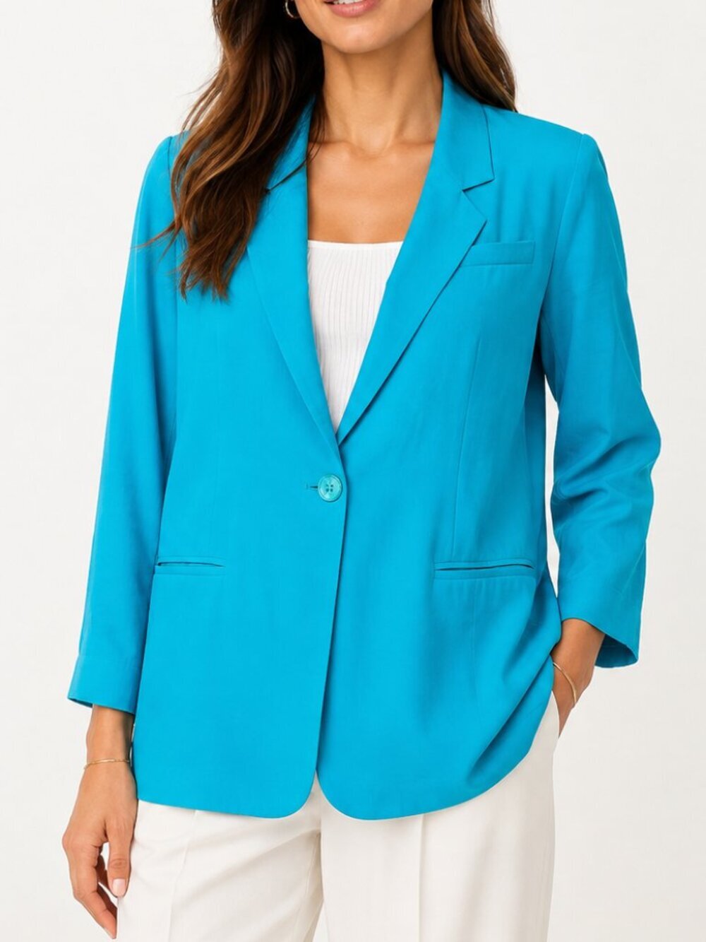 Vintage Savannah 100% Silk Blazer Jacket Turquoise Size M Petite